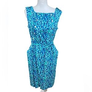 Marvin Richards Dress Womens 12 Blue/green Design Pencil Belted Sleeveless